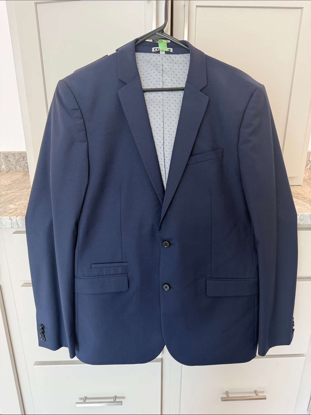 Express Men's Navy Blue Two-Button Suit Jacket and Pants